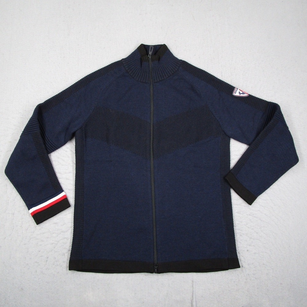Rossignol Sweater Mens Small Merino Wool Full Zip Cardigan Blue Made in Italy
